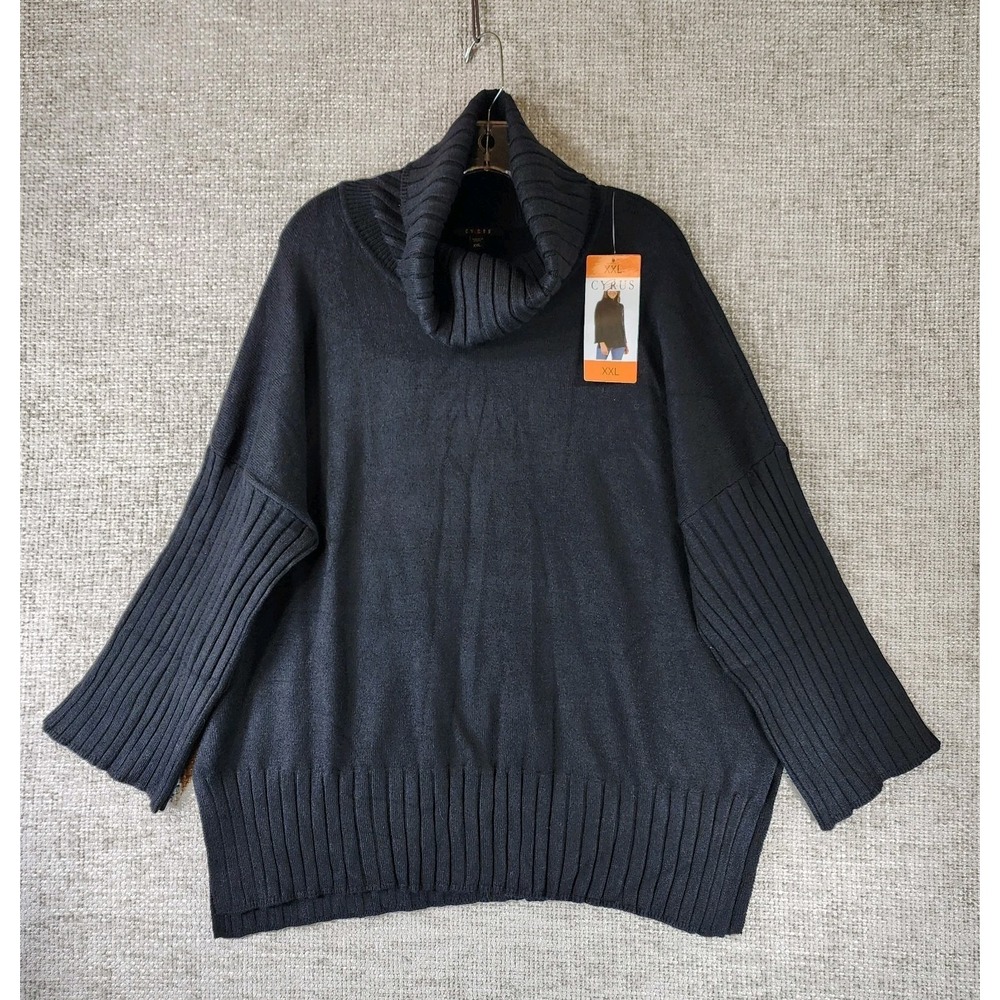 Cyrus Ribbed Knit Turtleneck Sweater Womens XXL Black Half Sleeve Casual NWT